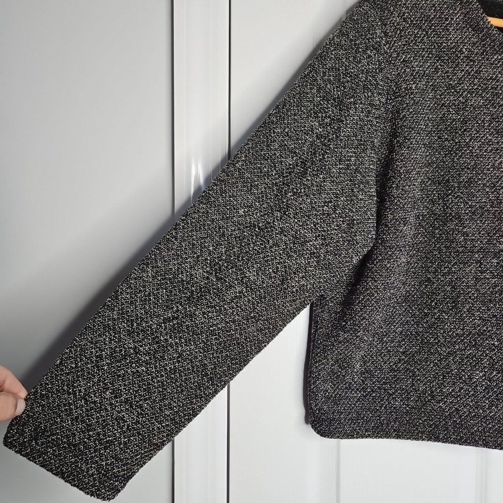 LL Bean Button Front Fleece Cardigan Sweater Jacket Size L Womens Black Tan Cozy - Picture 5 of 8